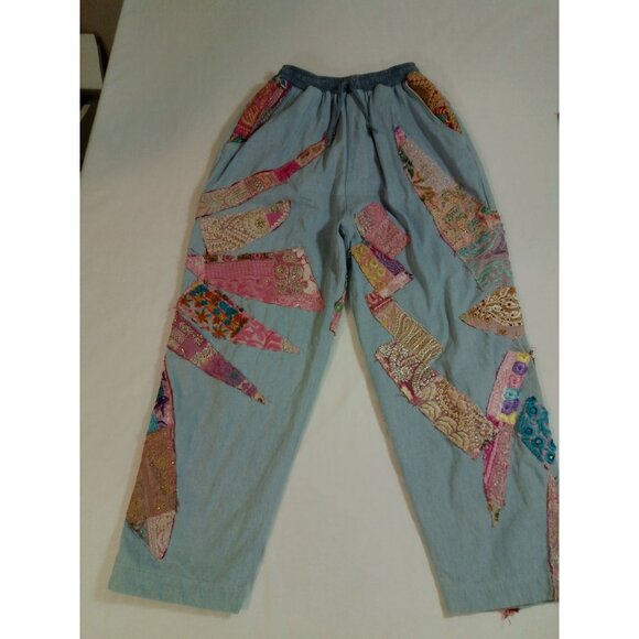 Momo New York Womens Boho Patchwork Jogger Pants Elastic Waist Pockets Size L - Picture 7 of 16